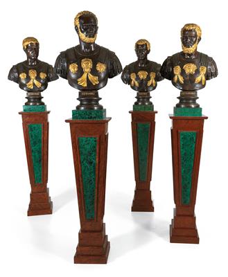 Four busts, - Works of Art (Furniture, Sculptures, Glass, Porcelain)