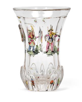 A beaker with transparent painting of chinoiserie in colour, - Starožitnosti (Nábytek, Sochařská díla, Sklo, Porcelán)