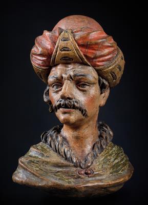 A bust of a man wearing a turban, - Oggetti d'arte (mobili, sculture, vetri, porcellane)
