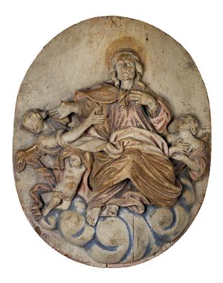 Christus und drei Engel über Wolken, - Antiquitäten (Möbel, Skulpturen, Glas, Porzellan)