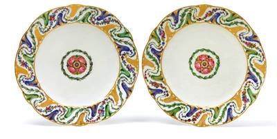 Two dessert plates for the Marquis de Durfort, - Works of Art (Furniture, Sculptures, Glass, Porcelain)