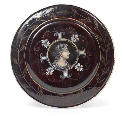 A Limoges enamel plate – the Triumphal Procession of Venus, - Works of Art (Furniture, Sculptures, Glass, Porcelain)