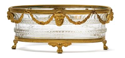 An oval glass bowl with gold-plated mounting, - Works of Art (Furniture, Sculptures, Glass, Porcelain)