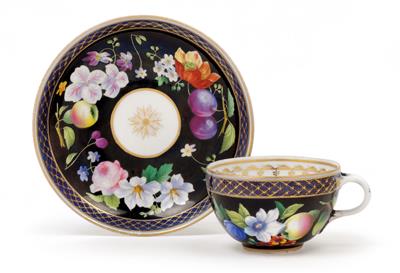 A Russian coffee cup and saucer, - Works of Art (Furniture, Sculptures, Glass, Porcelain)