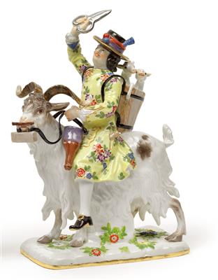 A figure of a tailor on a billy goat, - Oggetti d'arte (mobili, sculture, vetri, porcellane)