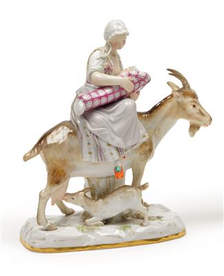 A figure of a tailor on a billy goat, the lady tailor on a goat, - Works of Art (Furniture, Sculptures, Glass, Porcelain)