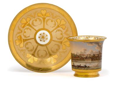 "Vue d'une partie de la ville de Prag, capitale de la Bohéme" - A veduta cup and saucer, - Starožitnosti