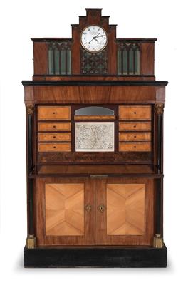 Important Biedermeier clock desk, - Works of Art