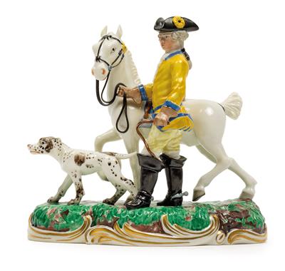 A figure of a mounted huntsman and hound, - Starožitnosti