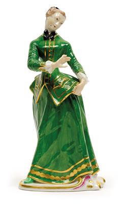 "Julia", wearing a green costume with gilt trim, gilt buttons, and gilt border, fending off with her right hand, - Oggetti d'arte