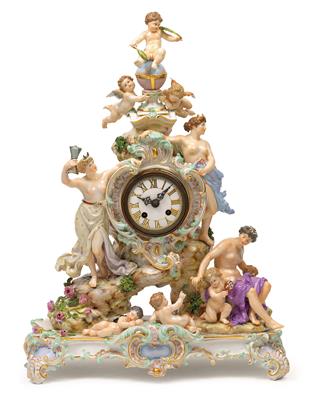 A mantelpiece clock with amorettes and allegories, - Works of Art