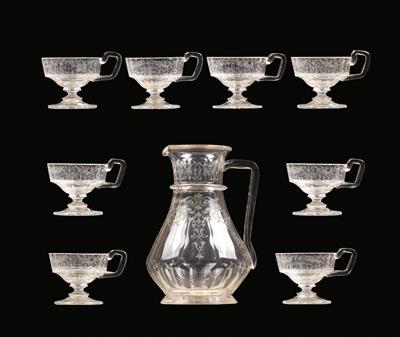 A Lobmeyr jug and eight punch glasses with handles, - Works of Art