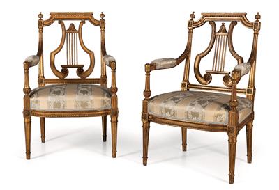 Pair of French Louis XVI armchairs, - Works of Art