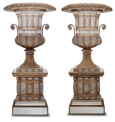 A pair of large, representative vases with inside illumination on plinth, - Oggetti d'arte