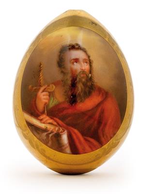 A Russian porcelain egg with the Apostle Peter, - Works of Art