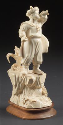 A statuette of a boy with a horn, - Starožitnosti