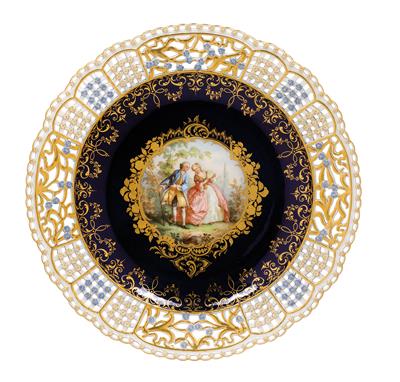 A plate decorated with "Watteau" couple, - Works of Art