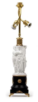 A table lamp from Vienna, with Viennese biscuit porcelain group - "Aphrodite, Athena and Hera", - Works of Art