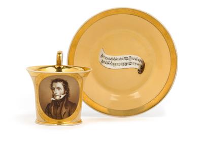 "Paganini" Tasse mit Untertasse und Notenblatt, - Antiquitäten