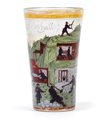 A large beaker with miners in salt mine, dated Hall 1691, - Oggetti d'arte