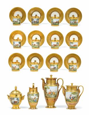A coffee- and tea service decorated with cattle, horses, and donkey, - Works of Art