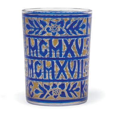 Lobmeyr-Becher mit russischem Schrift-Dekor, - Antiquitäten