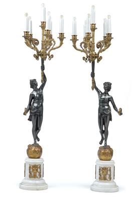 A pair of six-flame candelabras, - Works of Art