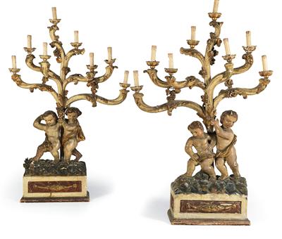 Pair of unusual figural candelabras, - Starožitnosti