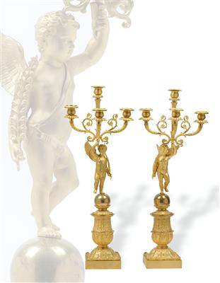 A pair of four-flame French candelabras, - Works of Art