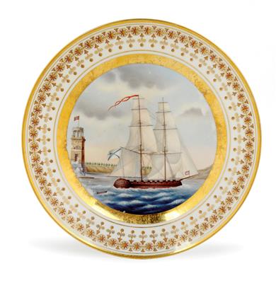 A Russian "Yussupoff" plate with sailing vessel, - Oggetti d'arte