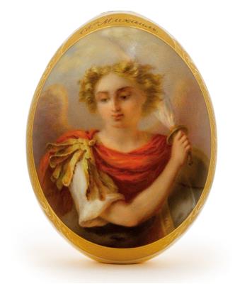 A Russian porcelain egg with St Michael, - Starožitnosti