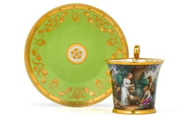 A cup with children and saucer, - Starožitnosti