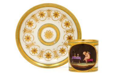 A cup with weeping Cupid and saucer, - Starožitnosti