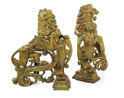 A pair of imposing andirons, - Selected by Hohenlohe
