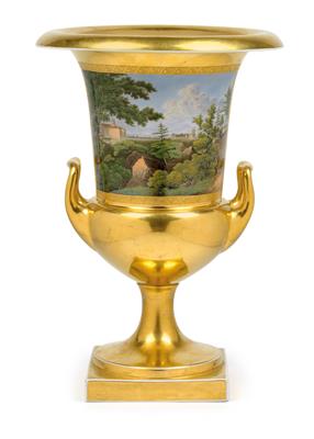 “Schloß Fürstenstein bey Freyburg in Schlesien” Kratervase mit Vedute, - Antiquitäten