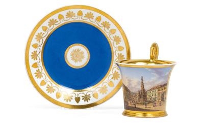 “Vue de la grande place á Baden” - A veduta cup and saucer, - Starožitnosti