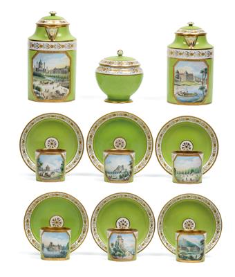 A coffee service decorated with inscribed views of Baden and Vienna, - Starožitnosti