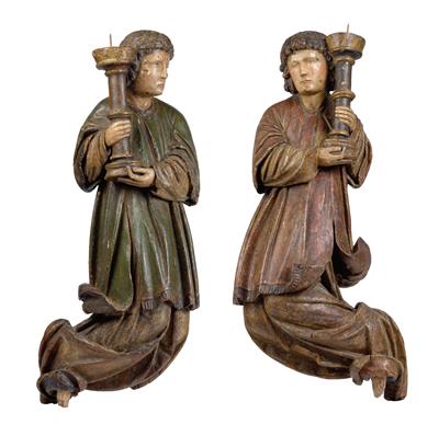 A pair of Late Gothic angels as candlesticks, - Starožitnosti