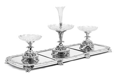 A mirrored tray with three attached dishes, - Starožitnosti