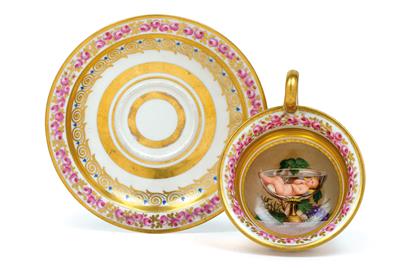 A teacup with small Bacchus and saucer, - Starožitnosti