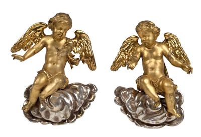 Two Biedermeier angels above clouds, - Works of Art