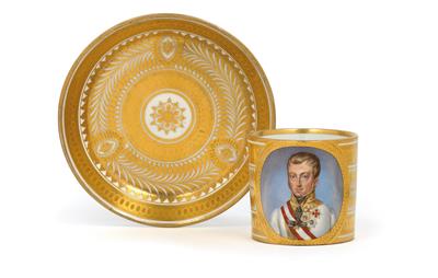 “Ferdinand I.” Porträt-Tasse mit Untertasse, - Antiquitäten