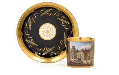 “La place St. Michel vers le Palais J. R.” - A veduta cup and saucer, - Oggetti d'arte