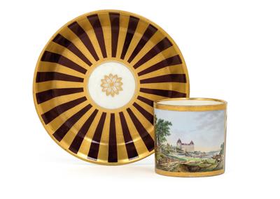 “Vue de l’Abbaye de Kloster Neuburg” - A veduta cup with saucer, - Starožitnosti