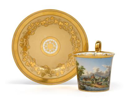 “Vue de Mödling vers la montagne” - A veduta cup and saucer, - Starožitnosti