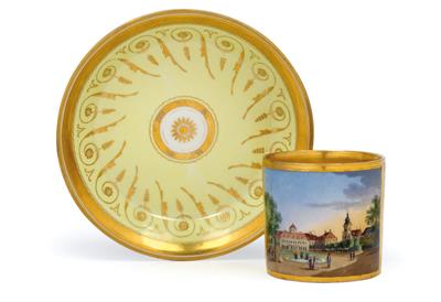 Anton Kothgasser Veduten-Tasse “Le Chateau de Plaisance á Laxenburg” und Untertasse, - Antiquitäten