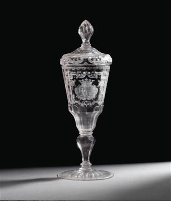 A wedding goblet with cover with princely combined coat of arms, - Starožitnosti