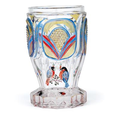 A wedding beaker with Yiddish motto 'Zu einer glücklichen Stunde, zu einer guten Stunde', - Starožitnosti