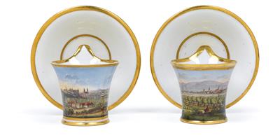 A pair of veduta cups with saucers, - Starožitnosti