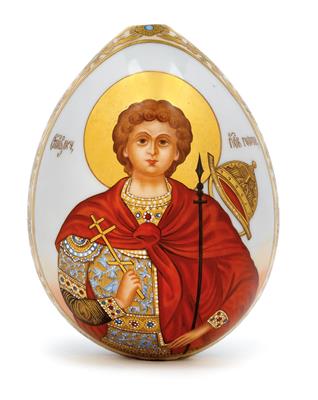Russisches Porzellan-Ei mit “Hlg. Georg”, - Antiquitäten